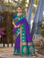 MANOHARI Banarasi Silk Blend Jacquard Work Saree - Purple | Grocsy