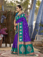 MANOHARI Banarasi Silk Blend Jacquard Work Saree - Purple | Grocsy