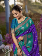 MANOHARI Banarasi Silk Blend Jacquard Work Saree - Purple | Grocsy