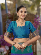 MANOHARI Banarasi Silk Blend Jacquard Work Saree - Purple | Grocsy