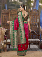 MANOHARI Banarasi Silk Blend Jacquard Work Saree - Pink | Grocsy