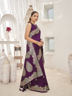 MANOHARI Banarasi Silk Blend Jacquard Work Saree - Purple | Grocsy
