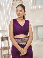 MANOHARI Banarasi Silk Blend Jacquard Work Saree - Purple | Grocsy