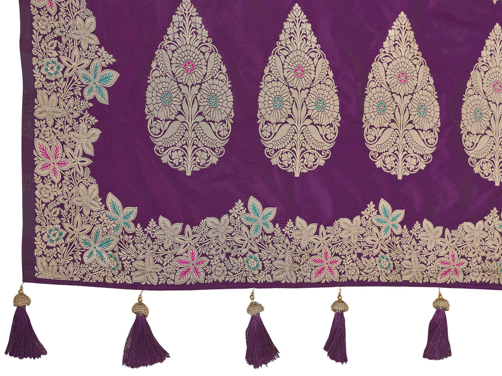 MANOHARI Banarasi Silk Blend Jacquard Work Saree - Purple | Grocsy