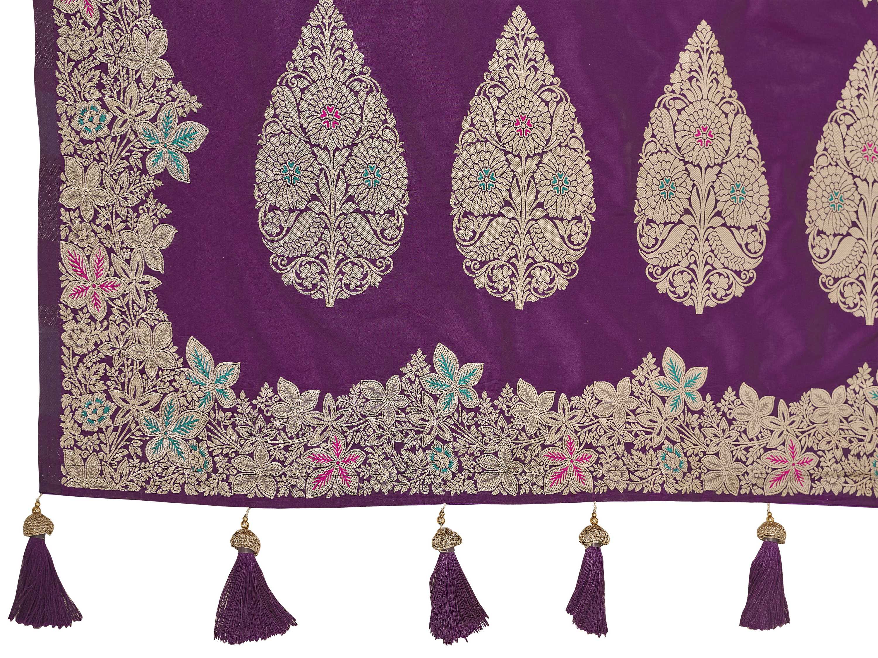 MANOHARI Banarasi Silk Blend Jacquard Work Saree - Purple | Grocsy