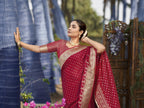 MANOHARI Banarasi Silk Blend Jacquard Work Saree - Red | Grocsy