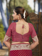 MANOHARI Banarasi Silk Blend Jacquard Work Saree - Red | Grocsy