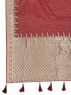 MANOHARI Banarasi Silk Blend Jacquard Work Saree - Red | Grocsy