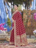 MANOHARI Banarasi Silk Blend Jacquard Work Saree - Red | Grocsy
