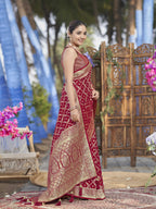 MANOHARI Banarasi Silk Blend Jacquard Work Saree - Red | Grocsy