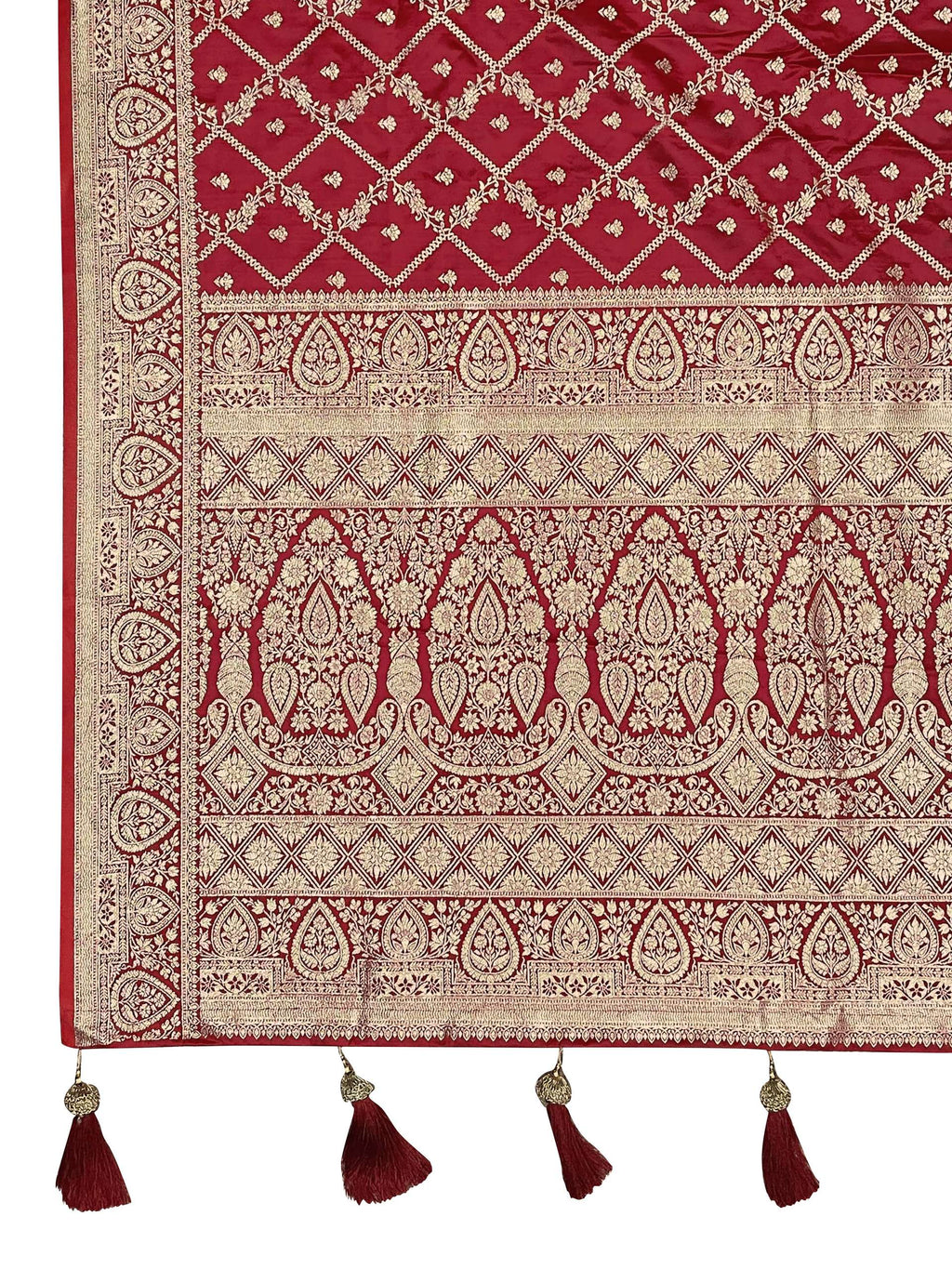MANOHARI Banarasi Silk Blend Jacquard Work Saree - Red | Grocsy