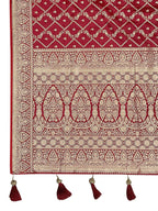 MANOHARI Banarasi Silk Blend Jacquard Work Saree - Red | Grocsy