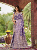 MANOHARI Banarasi Silk Blend Jacquard Work Saree - Purple | Grocsy