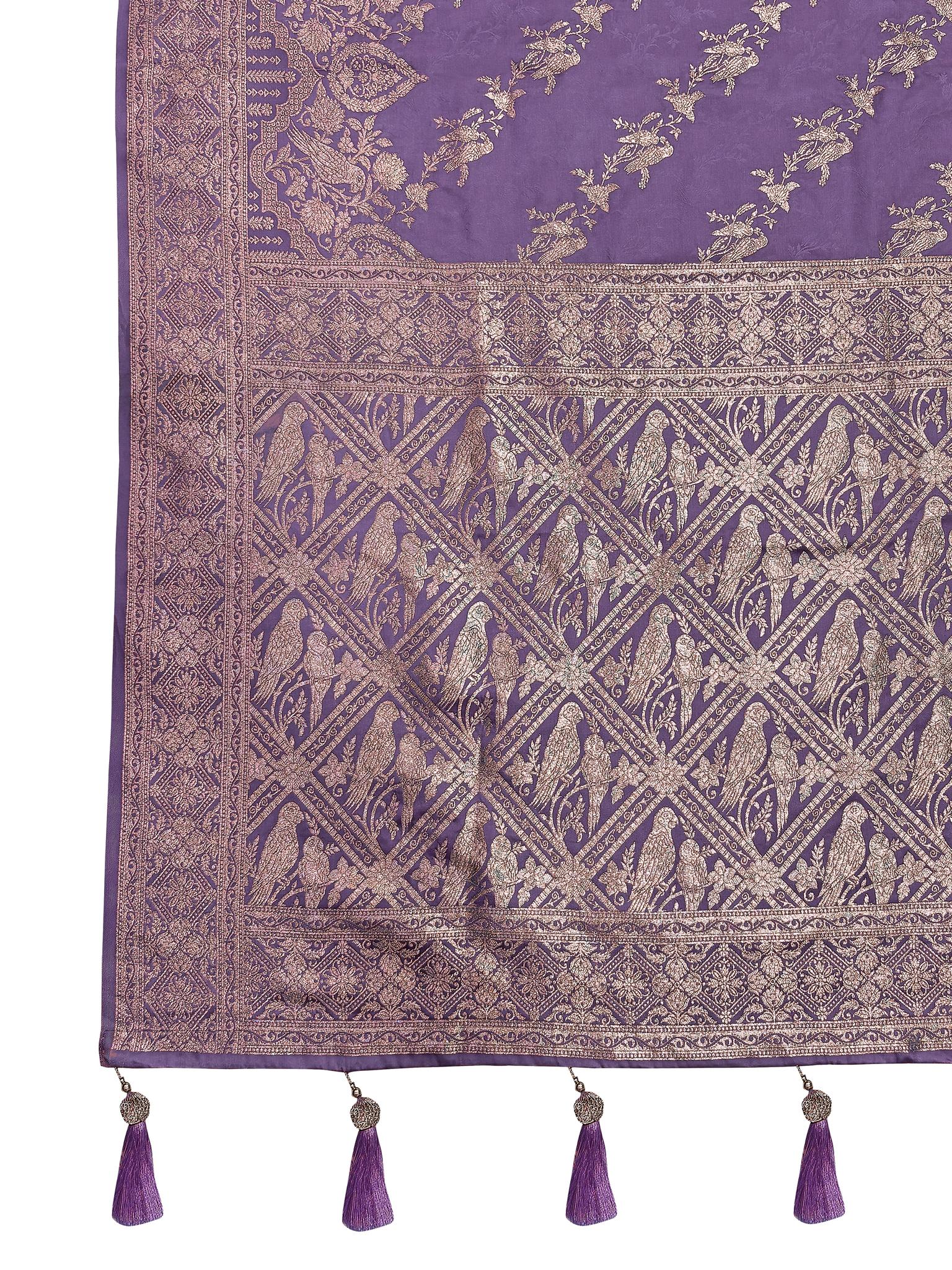 MANOHARI Banarasi Silk Blend Jacquard Work Saree - Purple | Grocsy