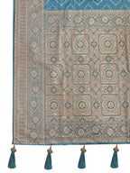 MANOHARI Banarasi Silk Blend Jacquard Work Saree - Blue | Grocsy