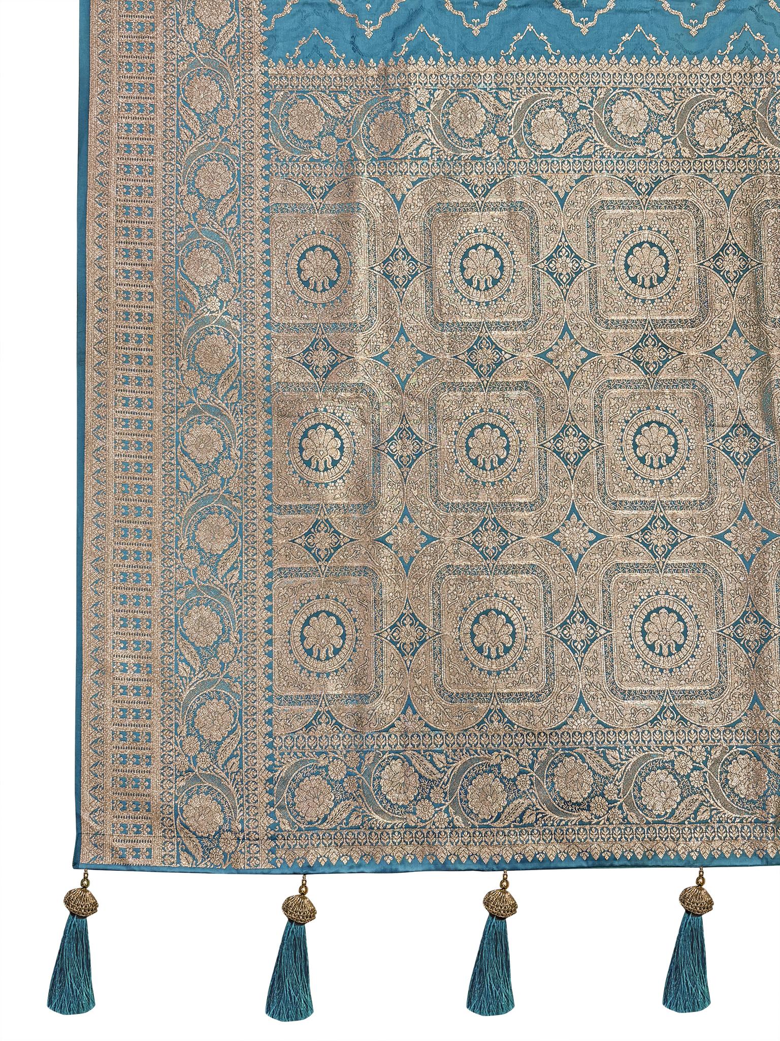 MANOHARI Banarasi Silk Blend Jacquard Work Saree - Blue | Grocsy