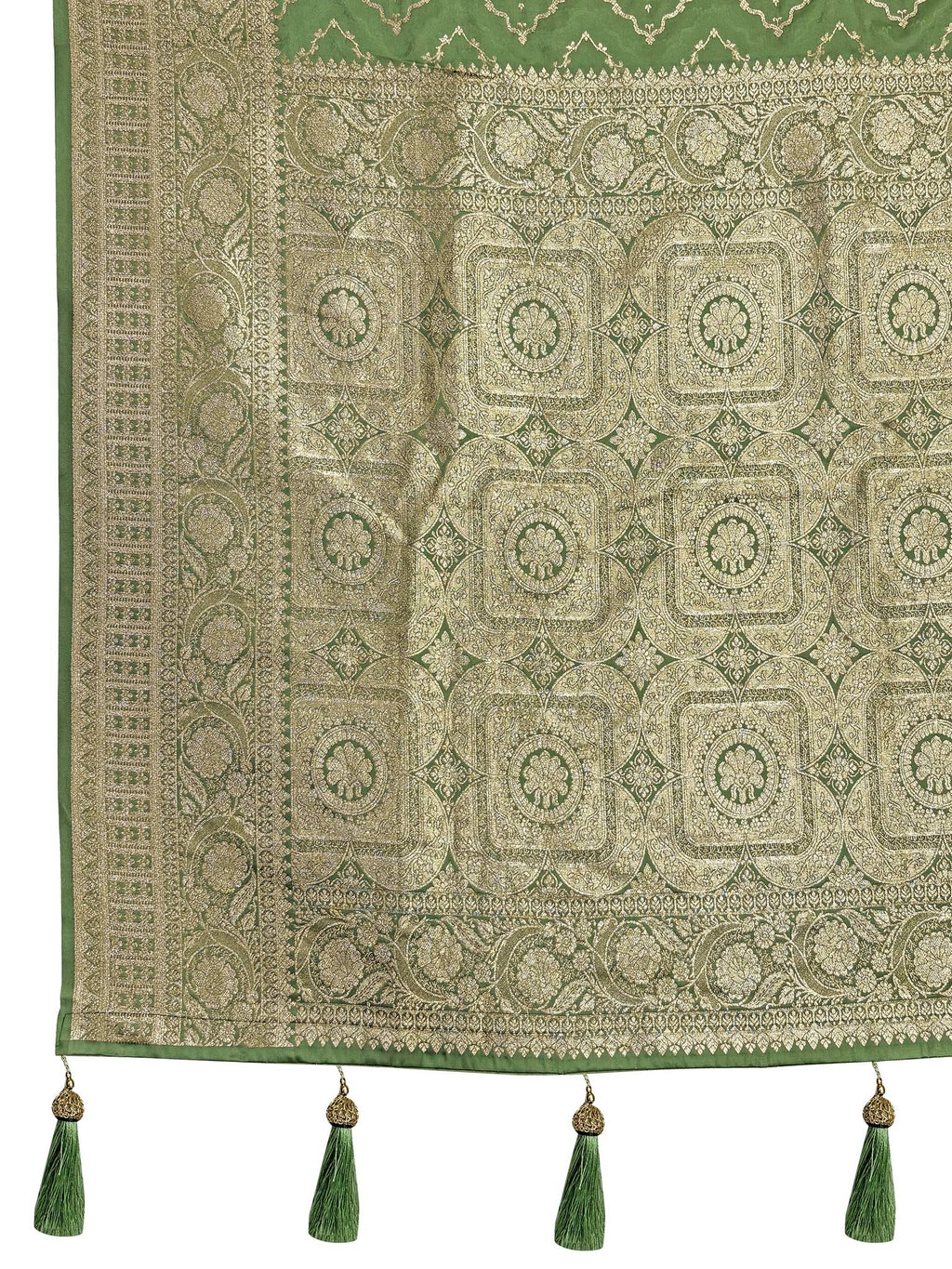 MANOHARI Banarasi Silk Blend Jacquard Work Saree - Green | Grocsy
