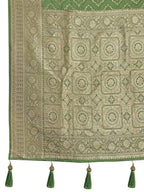 MANOHARI Banarasi Silk Blend Jacquard Work Saree - Green | Grocsy