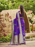 MANOHARI Banarasi Silk Blend Jacquard Work Saree - Purple | Grocsy
