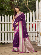 MANOHARI Banarasi Silk Blend Jacquard Work Saree - Purple | Grocsy