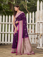 MANOHARI Banarasi Silk Blend Jacquard Work Saree - Purple | Grocsy