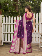 MANOHARI Banarasi Silk Blend Jacquard Work Saree - Purple | Grocsy