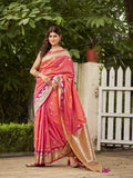 MANOHARI Banarasi Silk Blend Jacquard Work Saree - Orange | Grocsy