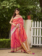 MANOHARI Banarasi Silk Blend Jacquard Work Saree - Orange | Grocsy
