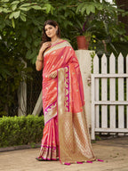 MANOHARI Banarasi Silk Blend Jacquard Work Saree - Orange | Grocsy