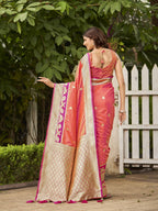 MANOHARI Banarasi Silk Blend Jacquard Work Saree - Orange | Grocsy