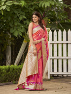 MANOHARI Banarasi Silk Blend Jacquard Work Saree - Orange | Grocsy