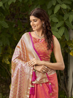MANOHARI Banarasi Silk Blend Jacquard Work Saree - Orange | Grocsy