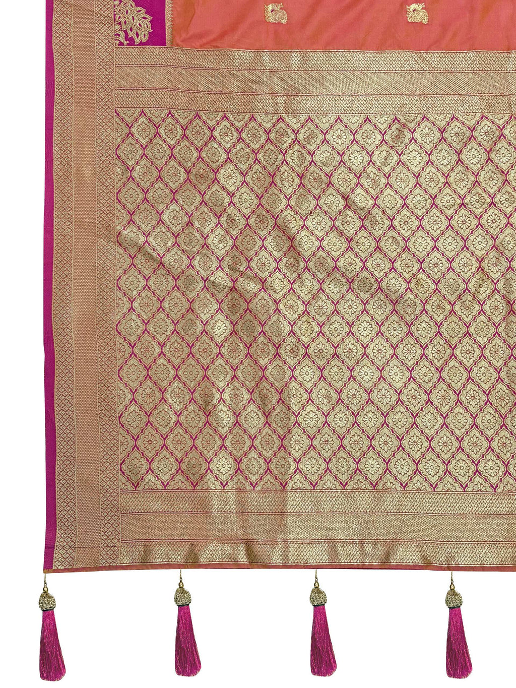 MANOHARI Banarasi Silk Blend Jacquard Work Saree - Orange | Grocsy