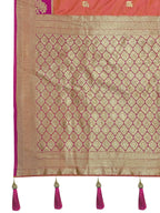 MANOHARI Banarasi Silk Blend Jacquard Work Saree - Orange | Grocsy