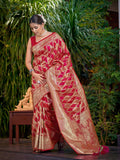MANOHARI Banarasi Silk Blend Jacquard Work Saree - Pink | Grocsy