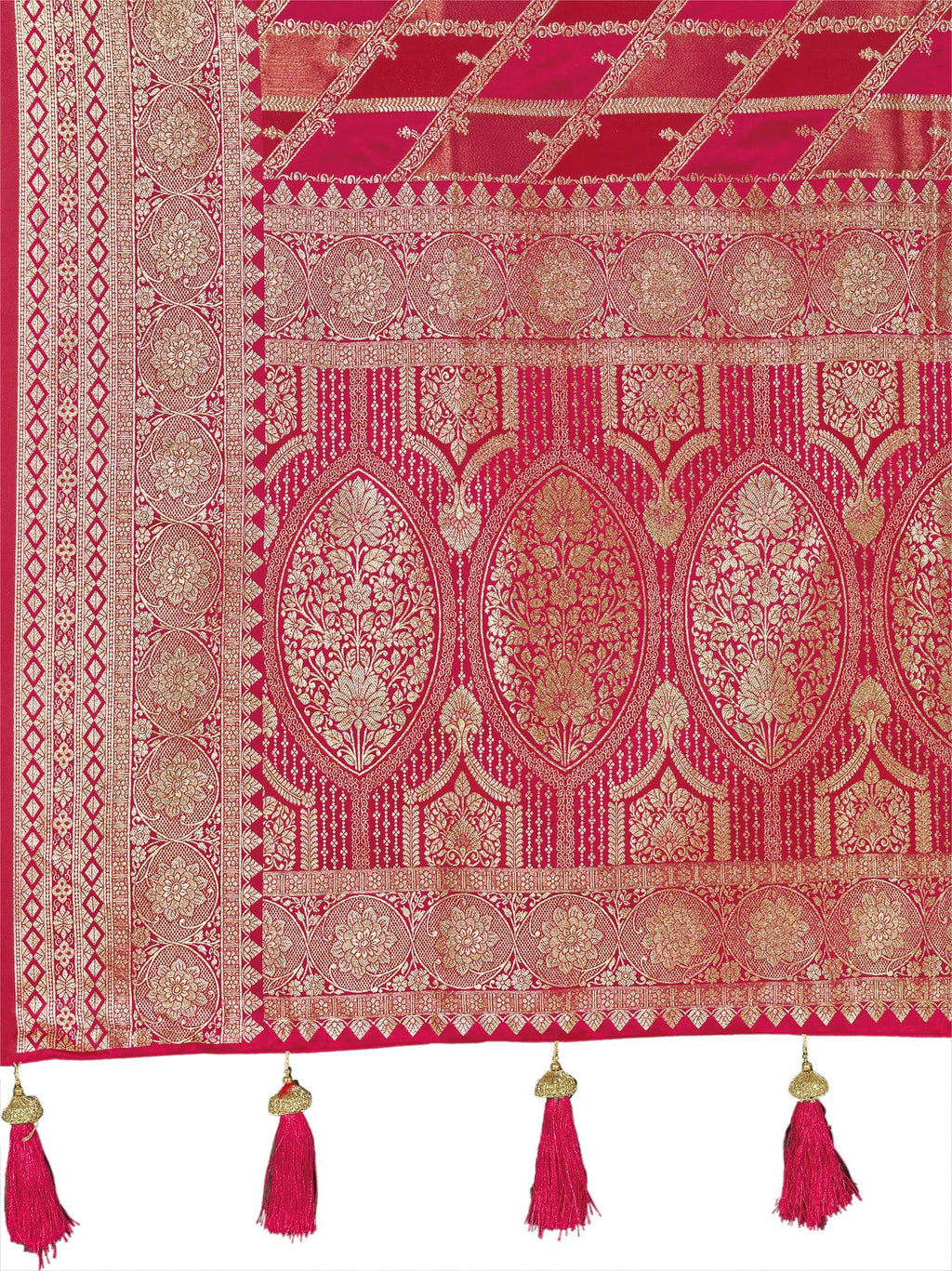 MANOHARI Banarasi Silk Blend Jacquard Work Saree - Pink | Grocsy
