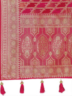 MANOHARI Banarasi Silk Blend Jacquard Work Saree - Pink | Grocsy