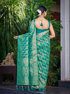 MANOHARI Banarasi Silk Blend Jacquard Work Saree - Green | Grocsy
