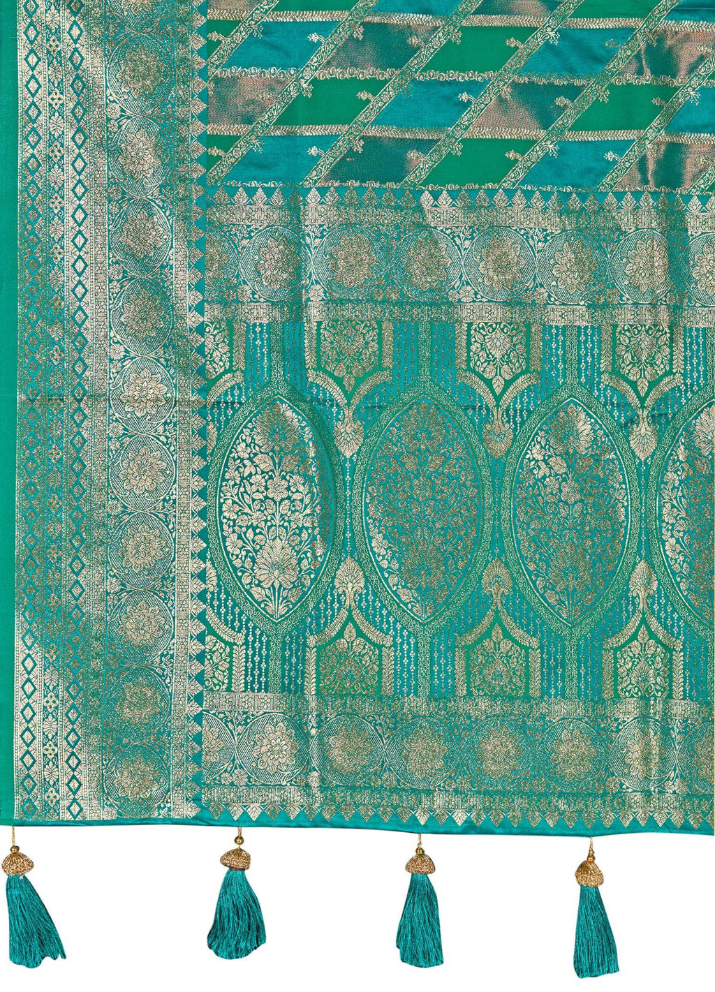 MANOHARI Banarasi Silk Blend Jacquard Work Saree - Green | Grocsy