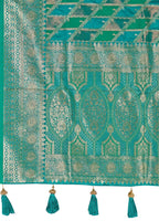 MANOHARI Banarasi Silk Blend Jacquard Work Saree - Green | Grocsy