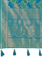 MANOHARI Banarasi Silk Blend Jacquard Work Saree - Turquoise | Grocsy