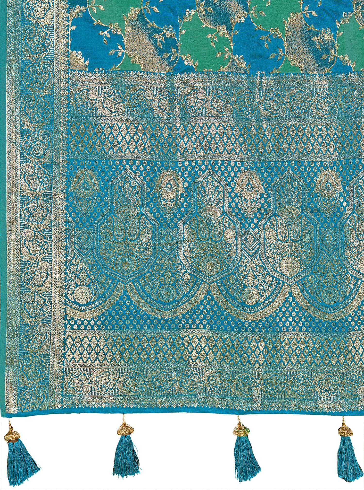 MANOHARI Banarasi Silk Blend Jacquard Work Saree - Turquoise | Grocsy