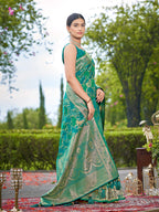 MANOHARI Banarasi Silk Blend Jacquard Work Saree - Green | Grocsy