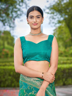 MANOHARI Banarasi Silk Blend Jacquard Work Saree - Green | Grocsy