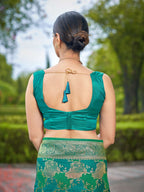 MANOHARI Banarasi Silk Blend Jacquard Work Saree - Green | Grocsy
