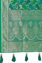 MANOHARI Banarasi Silk Blend Jacquard Work Saree - Green | Grocsy