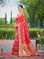 MANOHARI Banarasi Silk Blend Jacquard Work Saree - Red | Grocsy