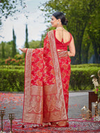 MANOHARI Banarasi Silk Blend Jacquard Work Saree - Red | Grocsy