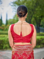 MANOHARI Banarasi Silk Blend Jacquard Work Saree - Red | Grocsy