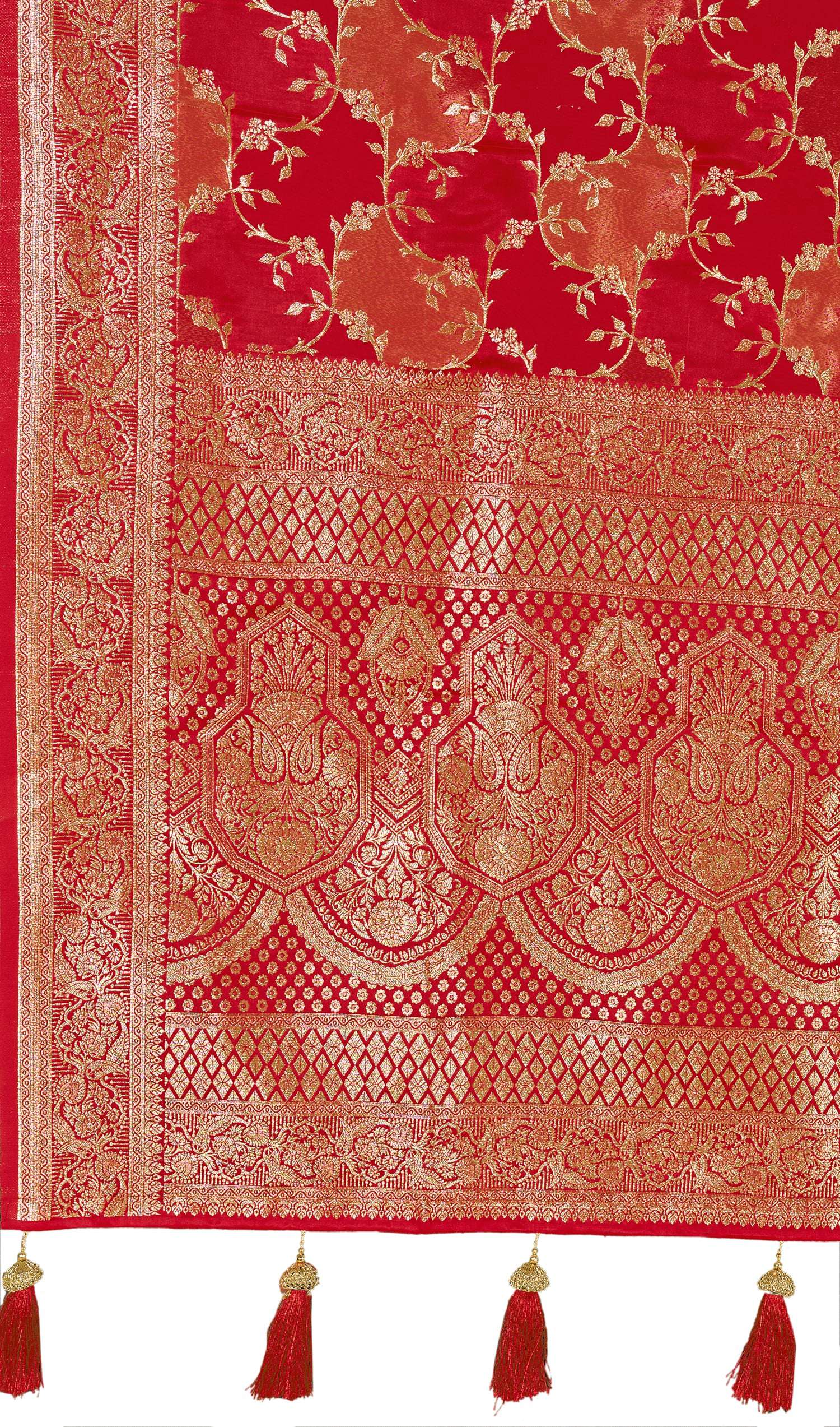 MANOHARI Banarasi Silk Blend Jacquard Work Saree - Red | Grocsy